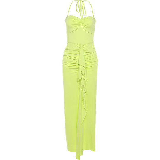 Damen Elegantes Maxikleid mit raffinierten Rüschendetails und Spaghettiträgern EB