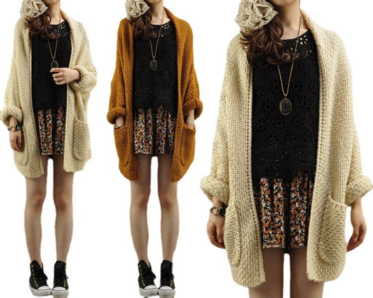 Damen Grobstrickcardigan mit offenen Kanten und praktischen Taschen EB
