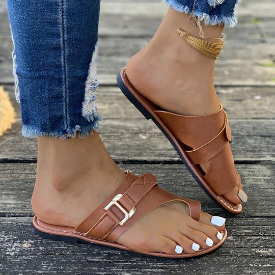 Damen Komfortable Zehentrenner-Sandalen mit eleganter Schnallenverzierung EB