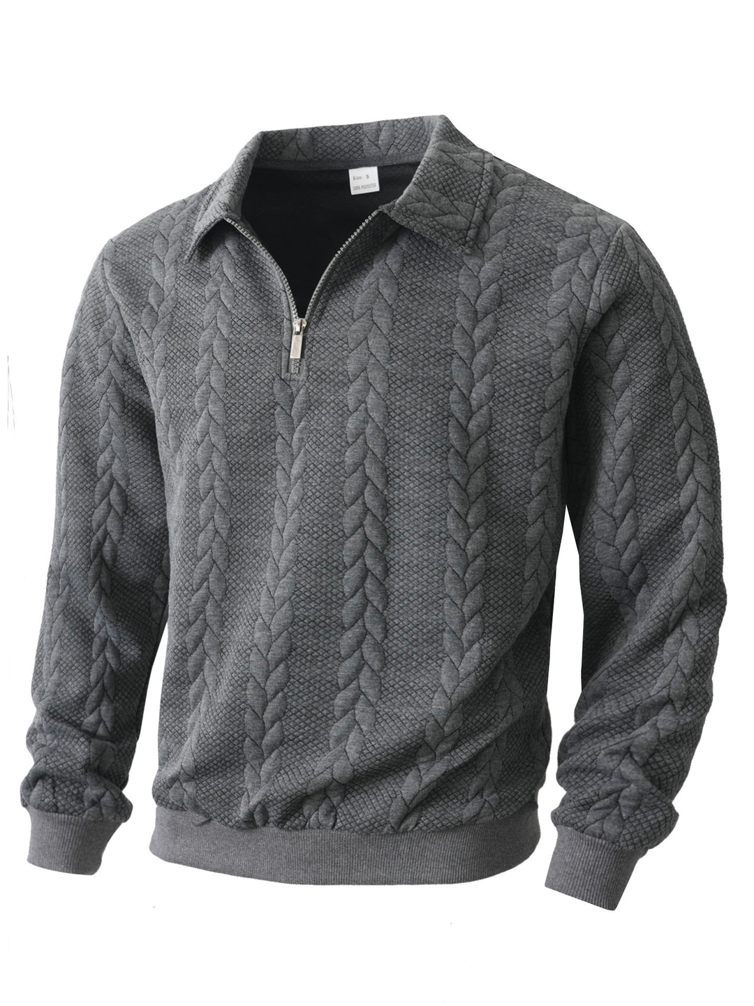 Herren nan Halbzip-Pullover mit Kentkragen, Zopfstrickstruktur und geripptem Saum EB