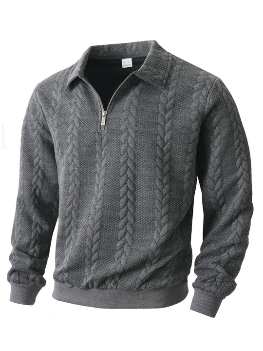 Herren nan Halbzip-Pullover mit Kentkragen, Zopfstrickstruktur und geripptem Saum EB