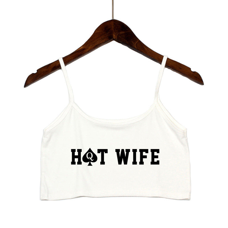 Damen Crop-Top mit modernen Schriftzügen und verstellbaren Trägern EB