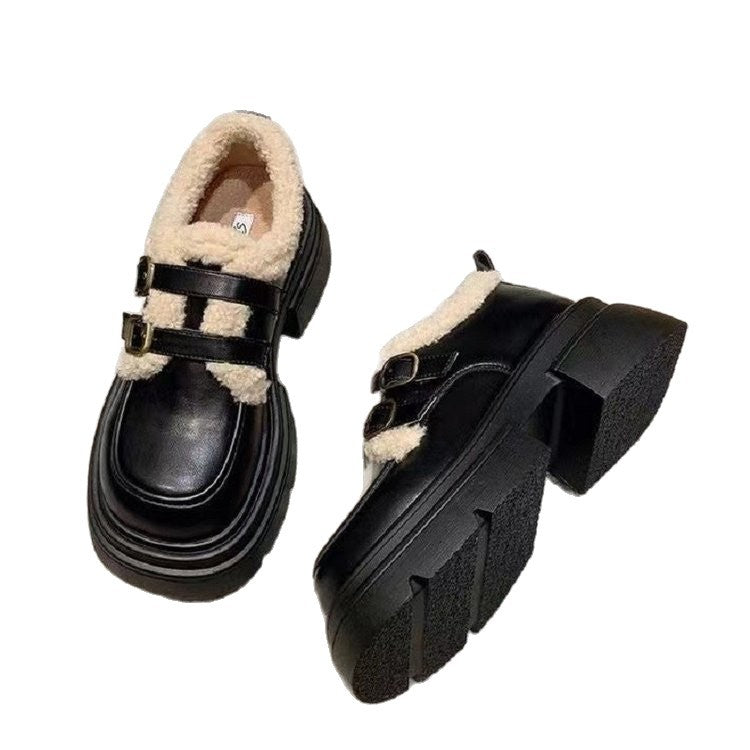 Damen modische Clarks mit flauschigem Innenfutter und doppeltem Schnallenverschluss EB