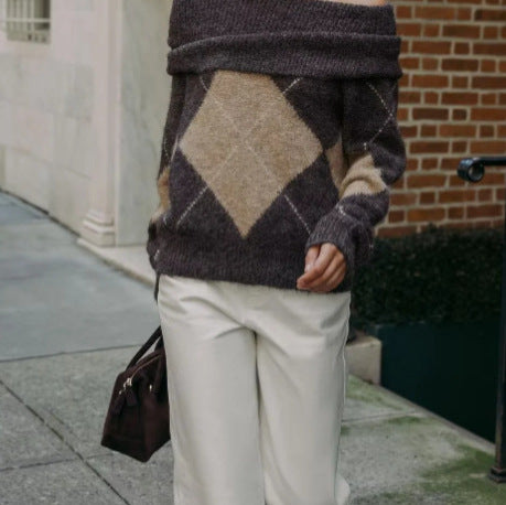 Damen Kuscheliger Pullover mit modernem Rautenmuster EB