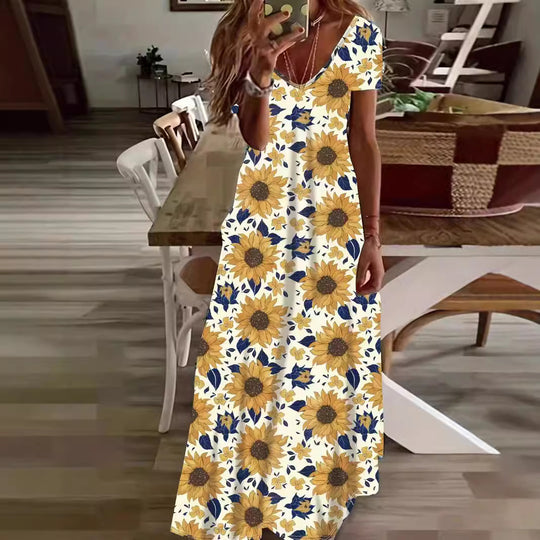 Damen Maxikleid mit stilvollem Blumen- und Tiermotiv EB