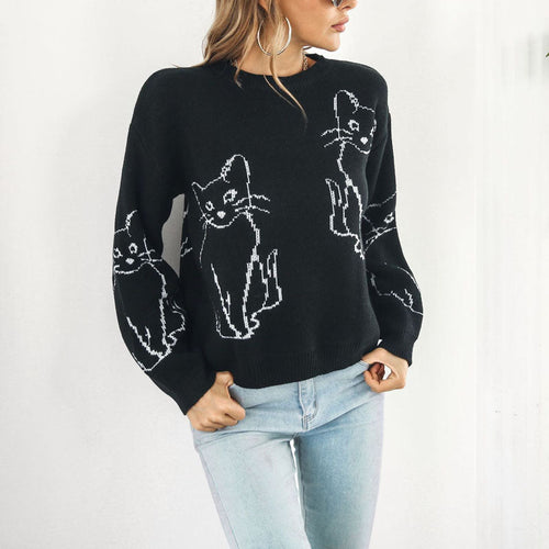 EB | Verspielter Strickpullover Mit Katzenmuster