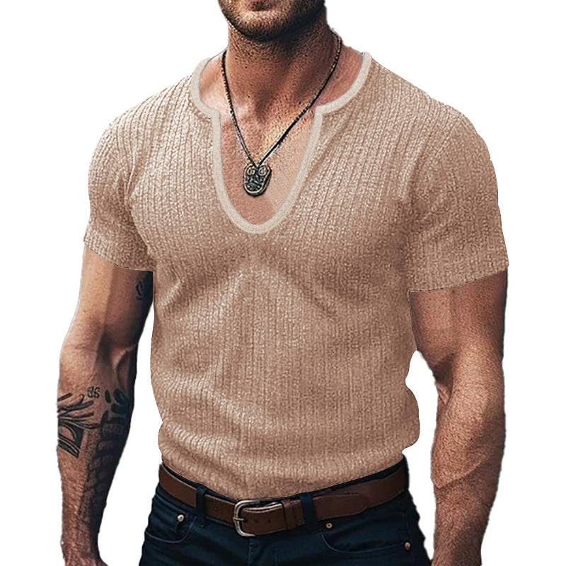 Herren Ribbed V-Ausschnitt T-Shirt EB
