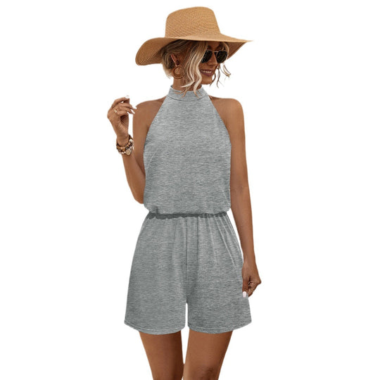 Damen Halter-Jumpsuit mit elastischem Bund und lässigem Stil EB