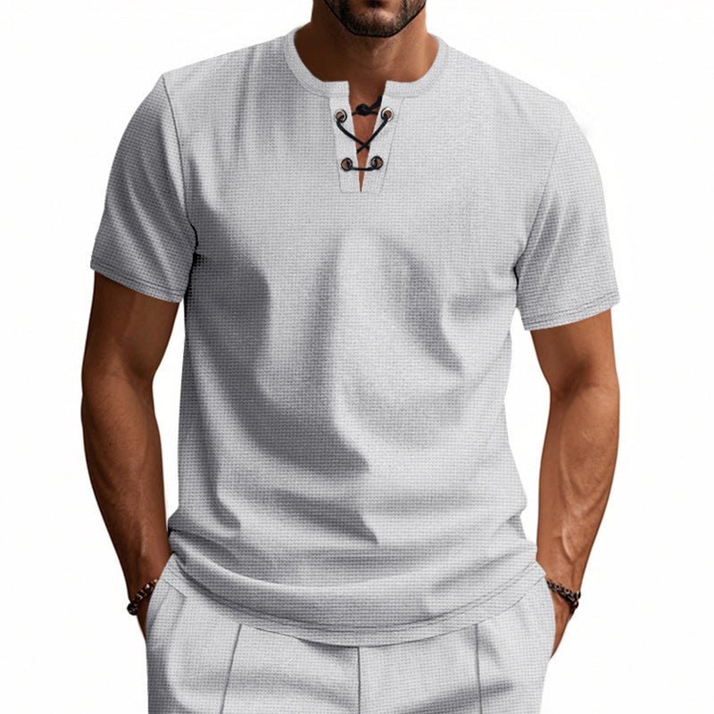 Herren Kurzarm Henley-Shirt mit interessanter Knopfleiste EB