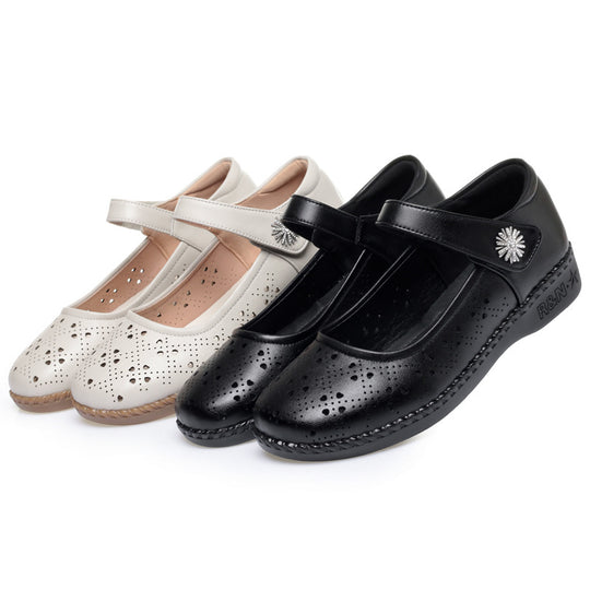 Damen Ballerinas mit verstellbarem Riemen und modischem Lochmuster EB