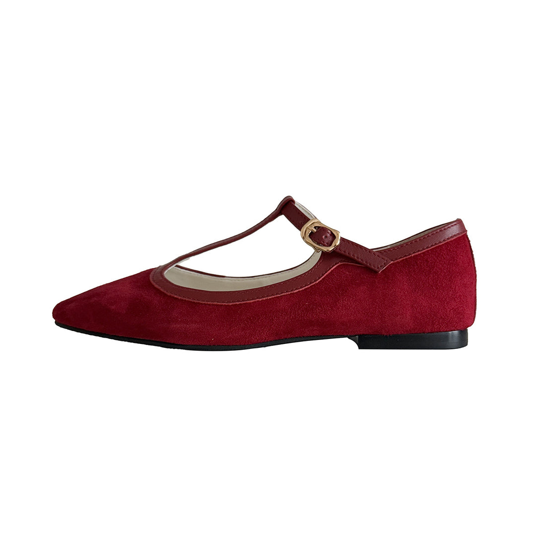 Damen Elegante Mary Jane Ballerinas aus hochwertigem Wildleder mit verstellbarem Riemchen EB