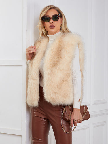 Damen Flauschige Kunstpelzweste mit eleganter Schnittführung und seitlichen Taschen EB