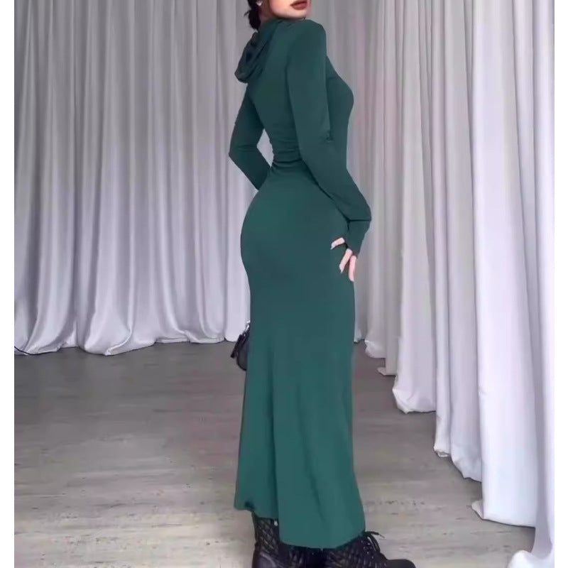 Damen Kapuzenkleid mit langem Schnitt und elegantem Design EB