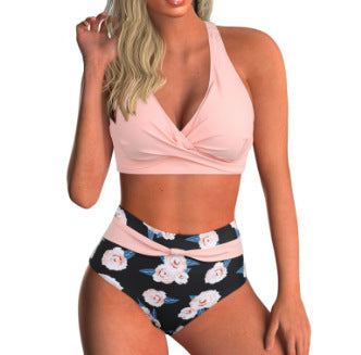Damen Hochtailliertes Bikini-Set mit modischem Wickeloberteil EB