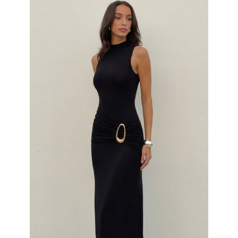 Damen Elegantes Maxikleid mit figurbetonendem Schnitt und dekorativem Taillengürtel EB