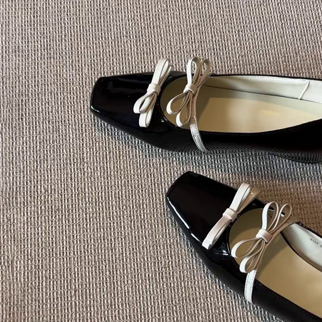 Damen Ballerina-Schuhe mit quadratischer Spitze und dekorativem Schleifchen EB