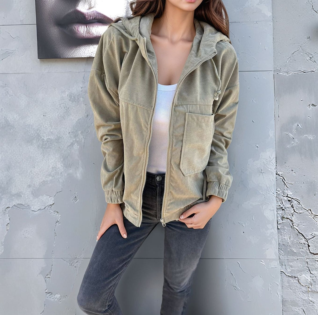 Damen modische Baumwolljacke mit Reißverschluss und praktischen Taschen EB