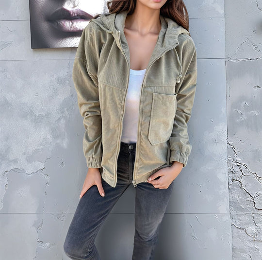 Damen modische Baumwolljacke mit Reißverschluss und praktischen Taschen EB