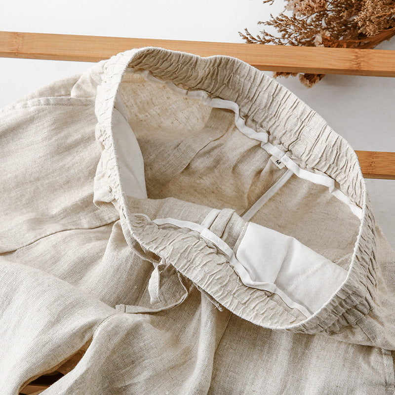 Damen lässige Leinenhose mit elastischem Bund und praktischen Seitentaschen EB