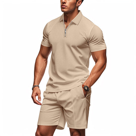 Herren Sportliches Kurzarm-Set mit teils strukturiertem Design und durchgehendem Reißverschluss EB
