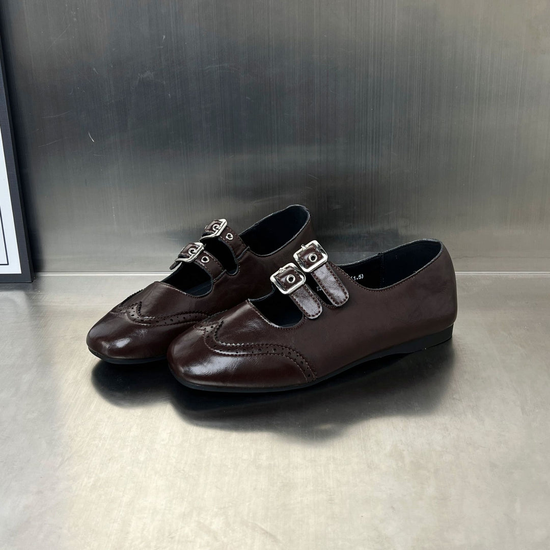 Damen elegante Ballerinas mit doppeltem Schnallenverschluss EB