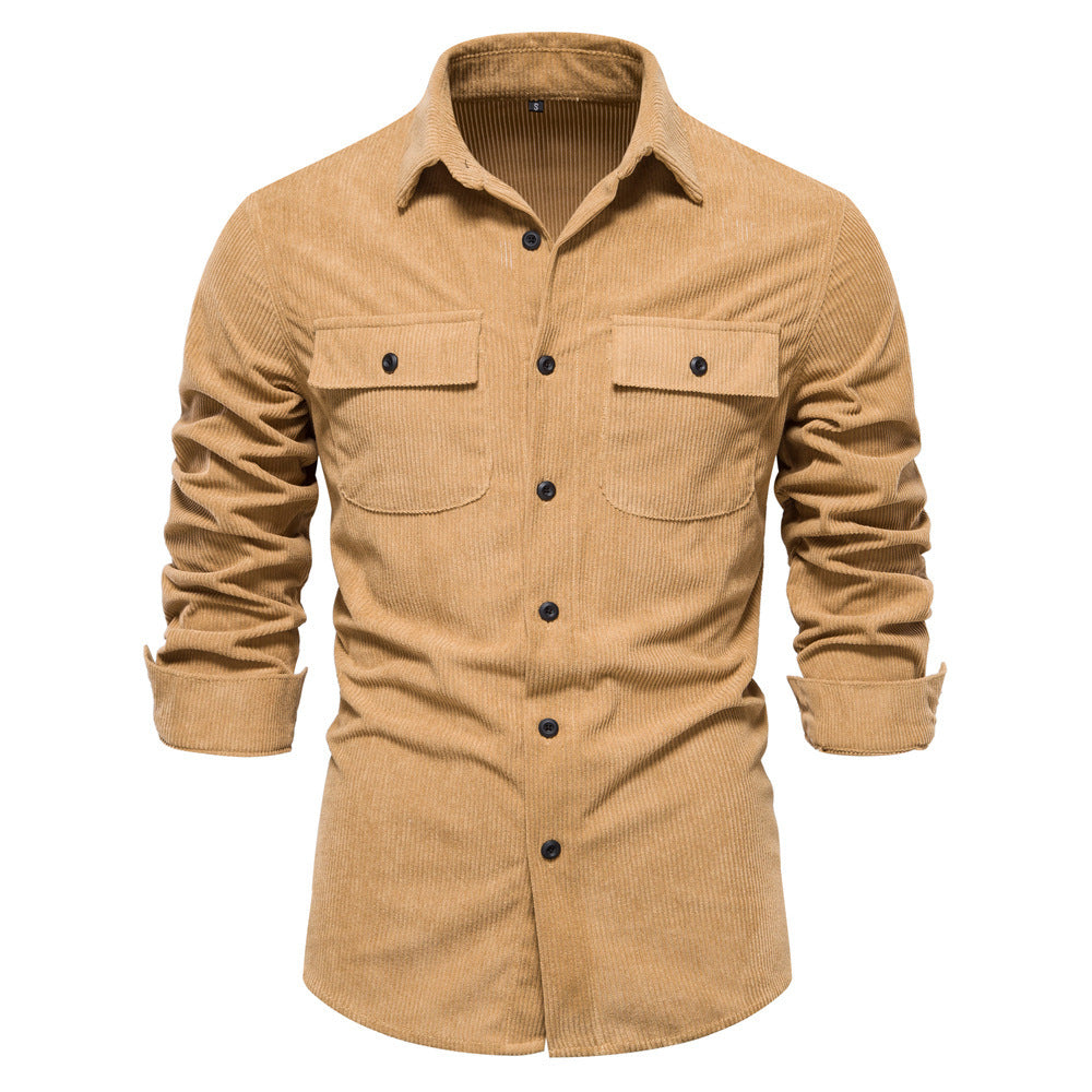 Herren nan feines Cord-Übershirt mit Brustpatten, durchgehender Knopfleiste und körpernaher Silhouette EB