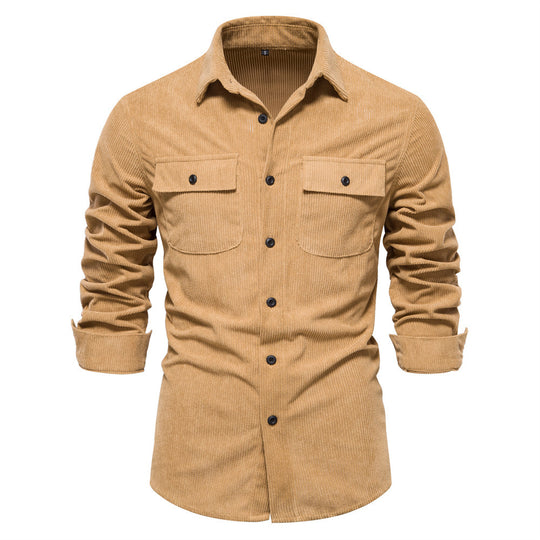 Herren nan feines Cord-Übershirt mit Brustpatten, durchgehender Knopfleiste und körpernaher Silhouette EB