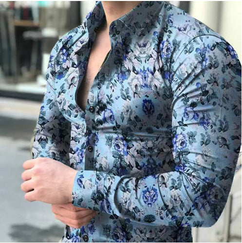 Herren nan figurbetontes Langarmhemd mit feinem Ornamentmuster und stretch Baumwollmischung EB