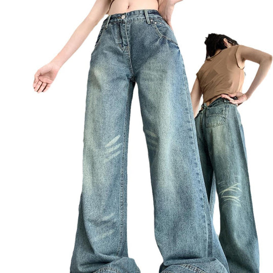 Damen Weite High-Waist Jeans im lässigen Urban-Style und modischen Details EB