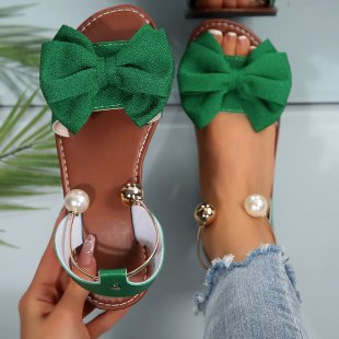 Damen Sandalen mit dekorativem Schleifenakzent und eleganten Perlendetails EB