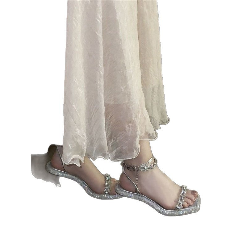 Damen elegante Sandalen mit funkelnden Strassakzenten und bequemen Absatz EB