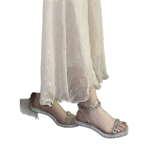 Damen elegante Sandalen mit funkelnden Strassakzenten und bequemen Absatz EB