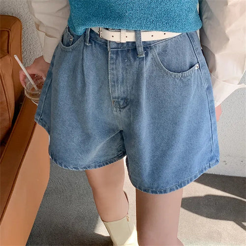 Damen Freizeit Jeans-Shorts mit hohem Bund und elastischem Gürtel EB