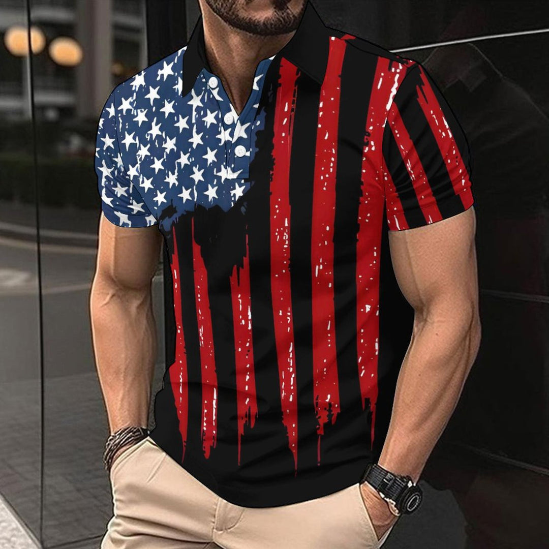 Herren Kurzarm-Polohemd mit kreativem Flaggenmotiv EB