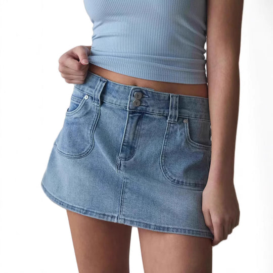 Damen Denim Minirock mit hochwertigen Taschen und modernem Schnitt EB