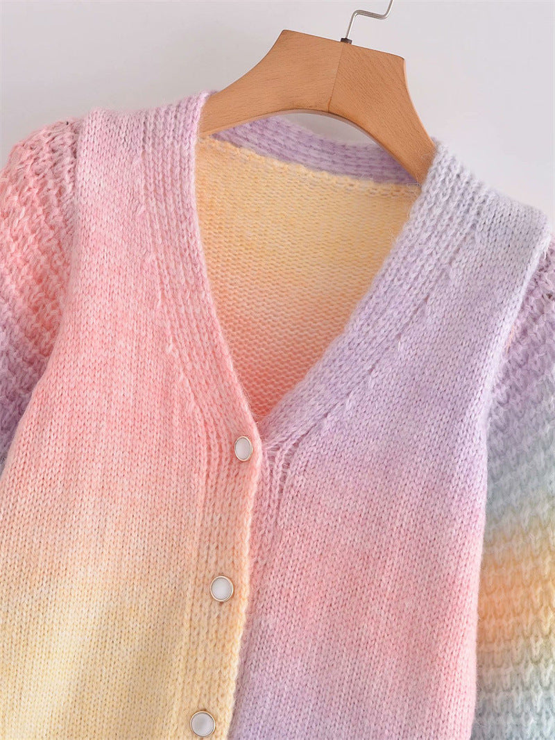 Damen Farbverlauf Strickjacke mit originellem Rippdesign EB
