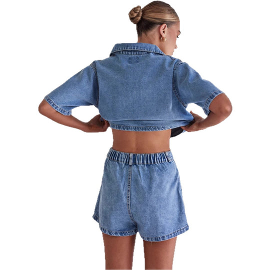 Damen Denim-Kurzjacke mit passendem Rock im lässigen Stil EB