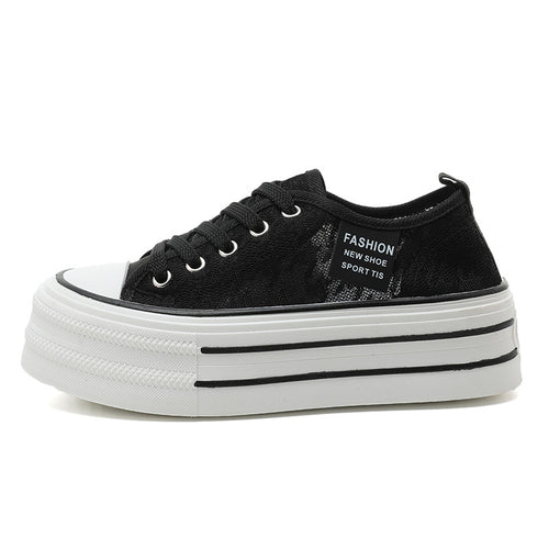 Damen Plateau-Sneaker mit modischem Textil-Obermaterial und rutschfester Sohle EB