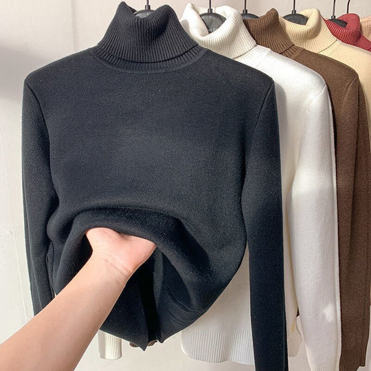 Damen Feinstrick-Rollkragenpullover mit wärmendem Innenfutter und schmaler Silhouette EB