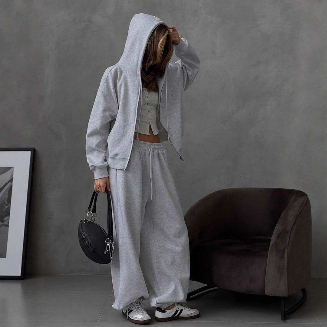 Damen Bequemes Oversized-Lounge-Set mit Kapuze und elastischem Bund EB