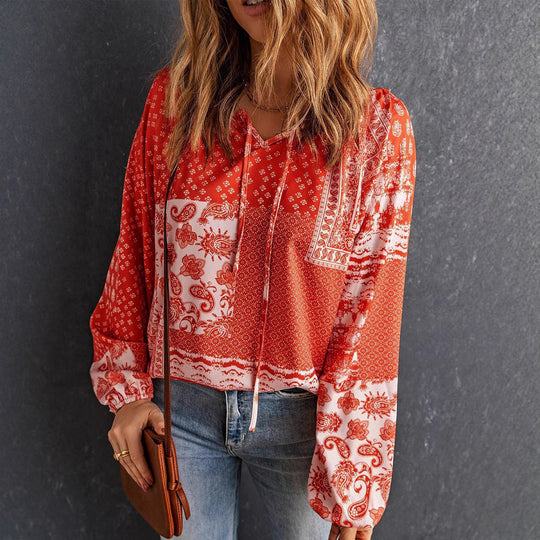 Damen lässiger Kapuzenpullover mit trendigem Paisleymuster EB