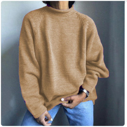 Damen nan kastiger Feinstrickpullover mit kurzem Stehkragen und Raglanärmeln EB