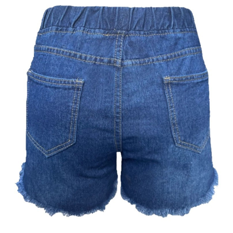 Damen Denim-Shorts mit elastischem Bund und modischen Destroyed-Elementen EB