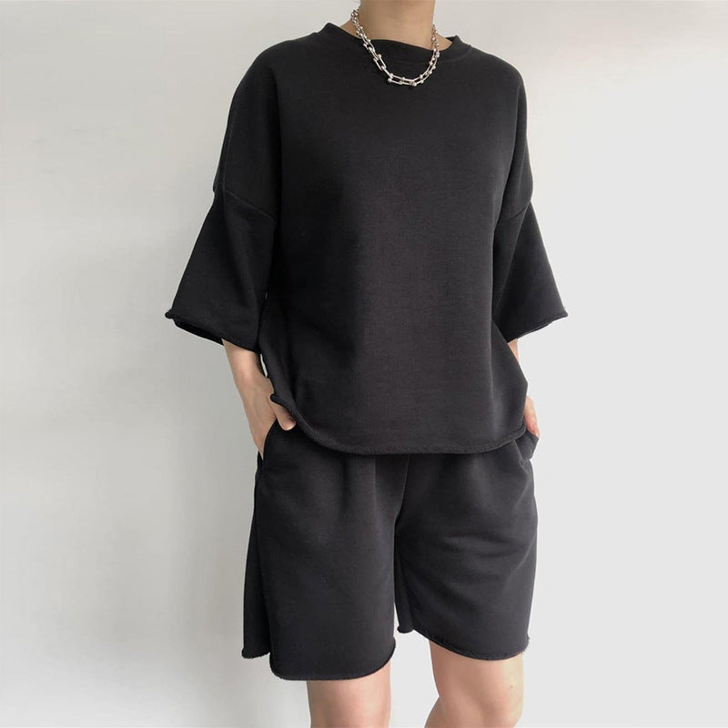 Damen lässiges Crop-Top und Shorts-Set mit weitem Schnitt EB