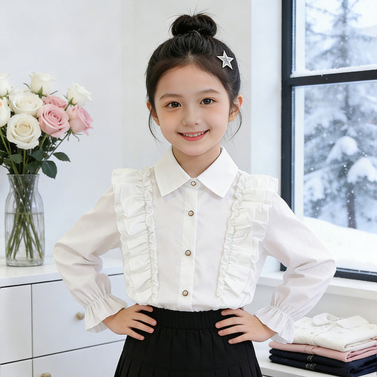 Mädchen Bluse mit Rüschendetails und Knopfverschluss EB