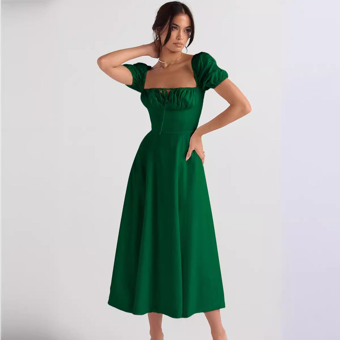 Damen Midi-Kleid mit gerafftem Oberkörper und ausgestelltem Rock EB
