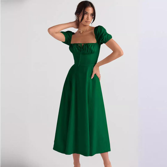 Damen Midi-Kleid mit gerafftem Oberkörper und ausgestelltem Rock EB