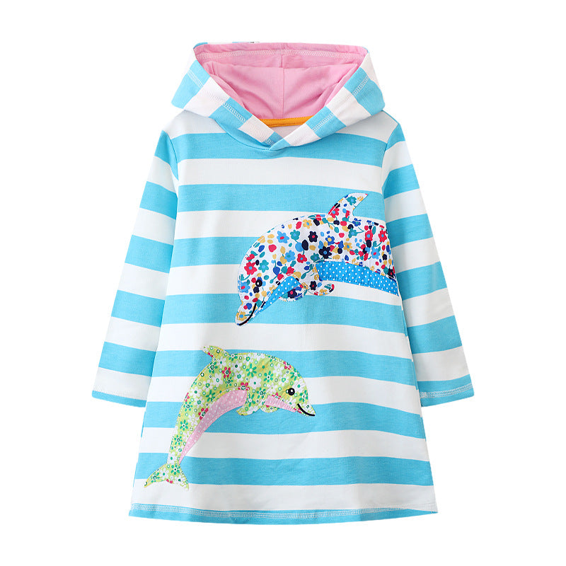 Mädchen Kapuzenkleid mit buntem Delfin-Motiv EB