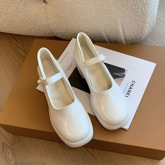 Damen elegante Mary Jane Schuhe mit Perlenschnalle EB
