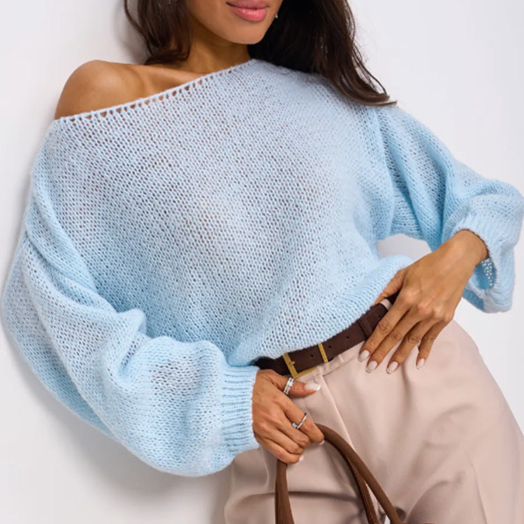 Damen Flauschiger Off-Shoulder Pullover mit überschnittenen Schultern EB